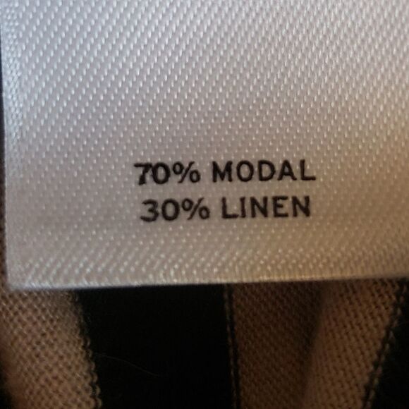 🔺️Halogen Black & Tan Striped Linen Blend Short Sleeve Top Medium - Picture 7 of 8